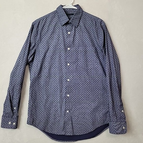 Perry Ellis Mens Long Sleeve Button Up Shirt Blue Stripes Squiggles Size Small - Picture 1 of 10